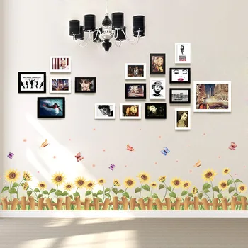 Kunst Plakat Vægmaleri Solsikke Butterfly Baseboard Wall Stickers Hjem Decors Stue, Soveværelse Vægoverføringsbilleder Dekorative Maleri