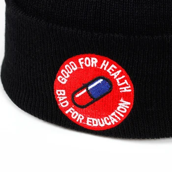 Høj Kvalitet dårligt for uddannelse er godt for helbredet Casual Huer Mænd Kvinder Strikket Vinter Hat Hip-hop Skullies Hat