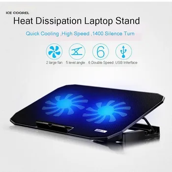 Jelly Kam Gaming Laptop Cooler Justerbar Hastighed 2 USB-Porte og 2 Ventilator Laptop Cooling Pad Notebook Står for 12-17 tommer