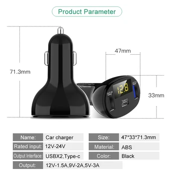 QC3.0+2.4 En Dobbelt USB Bil Oplader 2 Port LCD-Skærm, 12-24V Cigaret Stikket Lysere Hurtig Bil Oplader Power Adapter Bil Styling