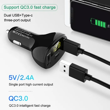 QC3.0+2.4 En Dobbelt USB Bil Oplader 2 Port LCD-Skærm, 12-24V Cigaret Stikket Lysere Hurtig Bil Oplader Power Adapter Bil Styling