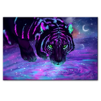 Galaxy Stjerner Tigre Lærred Malerier På Væggen, Plakater Og Prints Dyr Væg Billeder Til Stue Dekoration Cuadros