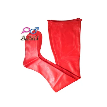 Latex lang thigh high strømper stil dejlig naturlig latex gummi problemfri sexet stram pasform, sort og rød farve
