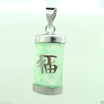 Kinesisk Stil Formue Naturlige Grønne Jade Perler 18KGP Vedhæng 20x10mm