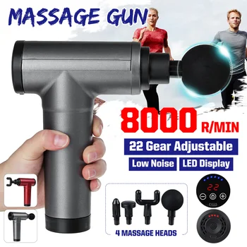 4/22-Gear LCD-Display Muscle Massager Pistol Dybt Muskel Terapi Slankende Forme Muscle Pain Relief Afslapning 8000R/MIN