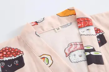 Shanghai Historien Kvinder Bomuld Kimono Badeværelse med Lommer Badekåbe Sushi Print nattøj 2 Farve