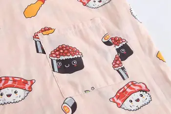 Shanghai Historien Kvinder Bomuld Kimono Badeværelse med Lommer Badekåbe Sushi Print nattøj 2 Farve