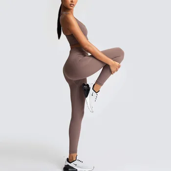Problemfri Fitnesscenter Sæt Nylon Kvinde Sportstøj 2 Stykke Motion Leggings Polstret Sports Bh ' Er Til Kvinder Fitness Wear Yoga Sæt Sports Passer