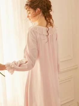 Foråret Efteråret Bomuld Kvinders Lange Nattøj Vintage Royal Princess V-hals Lange Nightgowns Elegante Plus Nat Kjole