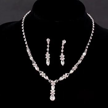 SLBRIDAL Sølv Farve Crystal Rhinestones Bryllup Brude Smykker Sæt-Halskæde, Øreringe Sæt Part Smykke Sæt Kvinder Smykker Gave 29914