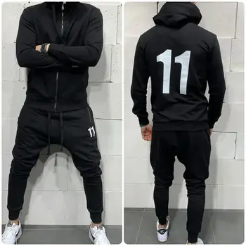 2020 Mænd Ny Stil Træningsdragt Hætteklædte Trendy Cardigan, jakker+afslappet Personlighed Små Ben Bukser Solid Farve Udskrivning 11 Sæt