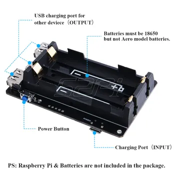 52Pi Oprindelige 18650 UPS Med RTC & Coulometer Pro Strømforsyning Enhed Udvidet To USB-Port til Raspberry Pi 4 B / 3B+/ 3B