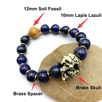 Lapis Lazuli Armbånd I Messing Skull Hoved, Hånd Kæde Armbånd Retro Punk, Hiphop Mænd Natursten Enkelt Cirkel Cppper Armbånd