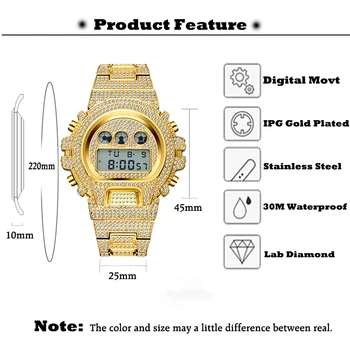 MISSFOX Borger Bevægelse Digital Mænds Ure Luksus Mærke af LED-18K Gold Watch Mænd Xfcs Vandtæt, Stødsikkert Guld Armbåndsure 30771