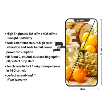 Perfekt Kvalitet AAA+++ Til iPhone GX X LCD-AMOLED Ingen Døde Pixel Display Pantalla 3D Touch Screen Montering Udskiftning af TFT LCD -
