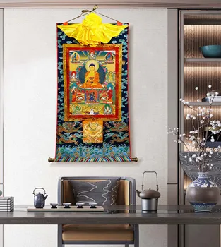 Høj kvalitet Buddhismen Thangka-HJEMMET alter WALL Decor ART silk Sakyamuni Buddha Thang-ga maleri Engros Buddhistiske levere store 3115