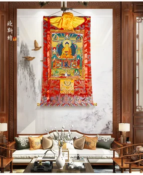 Høj kvalitet Buddhismen Thangka-HJEMMET alter WALL Decor ART silk Sakyamuni Buddha Thang-ga maleri Engros Buddhistiske levere store