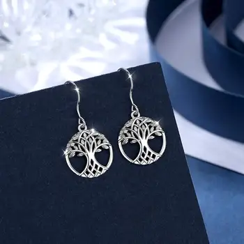 Eudora Ægte sterling sølv Tree of life Drop ørering med gratis gaveæske mode smykker til Kvinder Mand, Fødselsdag, gave CYE095