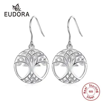 Eudora Ægte sterling sølv Tree of life Drop ørering med gratis gaveæske mode smykker til Kvinder Mand, Fødselsdag, gave CYE095