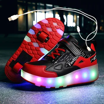 Eur27-43 To Sneakers Med Hjul USB-Opladning, Lysende Led-Lys op til 2020 Rulleskøjte Hjul Sko til drenge&piger Tøfler 3127