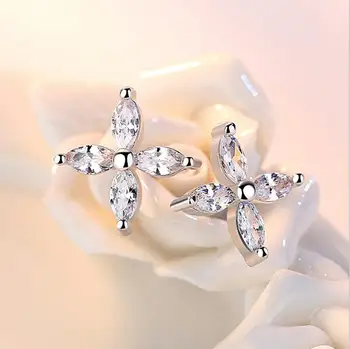 925 sterling sølv ny kvinde fashion brand smykker heldige fire-blade kløver Stud Øreringe kvindelige ice flower minimalistiske