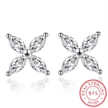925 sterling sølv ny kvinde fashion brand smykker heldige fire-blade kløver Stud Øreringe kvindelige ice flower minimalistiske