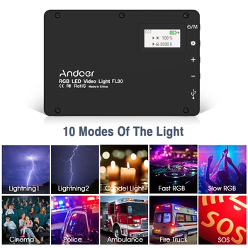 Andoer FL30 Bærbare RGB Video-Lys LED-Fyld Lys 2800K-8500K CRI95 TLC97 10 Dæmpbar Belysning Effekter Indbygget Batteri