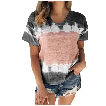 Tie-dye T-shirt Kvinder kortærmet Sommer Toppe Tee 2020 Nye Linned T-Shirt til Kvinder Tøj, Løs, Afslappet Uafgjort farvning tshirt футболка