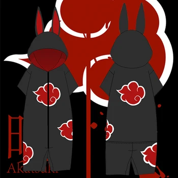 Begrænset Anime NARUTO Akatsuki Sasuke og Itachi Cosplay Kostumer Bomuld Red Cloud Symbol Pyjamas Morgenkåbe Hætteklædte Jumpsuits Nattøj 32077