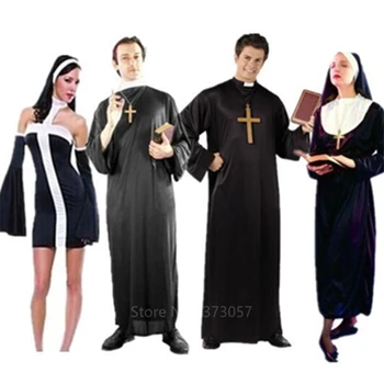 Missionær Cosplay Kostumer til Voksen, Halloween, Karneval Præst Nun Lange Klæder Religiøse Fromme Katolske Kirke Vintage Tøj 32079