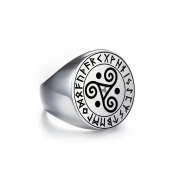 Dawapara Triskele Tredobbelt Spiral Triskelion Symbol I Runer Cirkel Amulet Rustfrit Stål Ring Okkult Magi Hedenske Talisman 32092