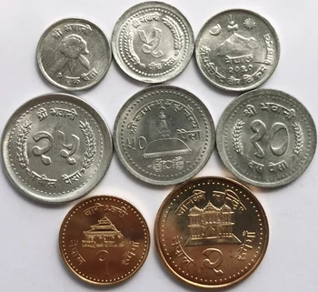Nepal Komplet Sæt 8 Stykker Ægte Mønter Fast Oprindelige Mønt 32178