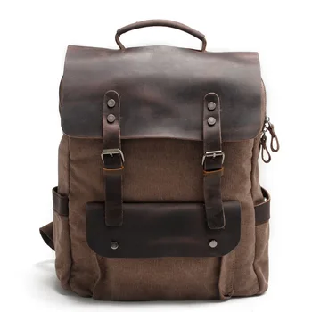 Mode Lærred Mænd Rygsæk, Vejrandigt Vintage taske 15 tommer laptop Rygsæk Læder skoletaske til teenage-Bærbare Rejse Taske