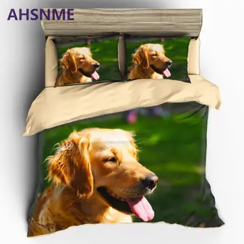 AHSNME Golden Retriever Hund Strøelse Sæt til Børn 3D-Printet Dynebetræk Med Pudebetræk Hund Bed Sæt Sengetøj Dyr 32431