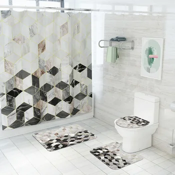 Marmorering Kreative badeforhæng 3D-Print Vandtæt Badeværelse Gardiner Tre Sæt Måtter Til Hjemmet Toiletter Hotel Deco 32433