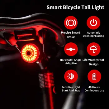 Smart Cykel Lys LED USB-Genopladelige Bageste baglygte Vandtæt Nat Riding Sikkerhed Advarsel lampe Bike Cykling Tilbehør