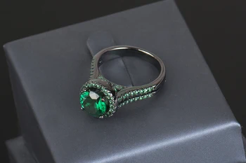 R&J 2016 Højde Kvalitet 14KT Sort Guld Fyldt Ring Bryllup fashion Black Smykker Grønne 5A Crystal Zircon ringe Til Kvinder Gave 32636