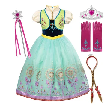VOGUEON Halloween Børn Deluxe Anna Kjole op Piger Puff Ærmer Part Cosplay Prinsesse Kostume med Cape Floral Print Smarte Tunika