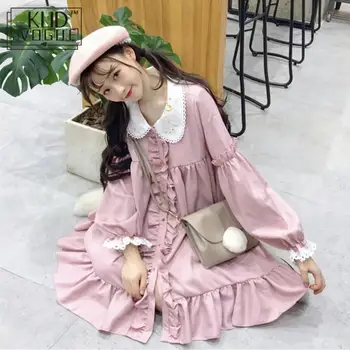 Lace Broderi Dukke Flæser Lolita Kjole Kvinder Vintage Pink Kjole Japansk Harajuku Ulzzang Kvindelige Koreanske Kawaii Søde Tøj
