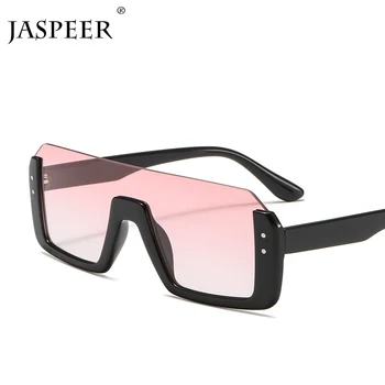 JASPEER Mærke Mode Red Et Stykke Solbriller Kvinder Mænd 2019 Overdimensionerede Nitte Kvadrat Sol Briller Mandlige Halvdel Rammer Nuancer UV400