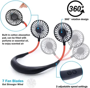 Mini-USB-Bærbare Fan Hals Fan Neckband Med Genopladeligt Batteri, Lille Skrivebord Fans håndholdte Luft Køler Balsam til Rummet