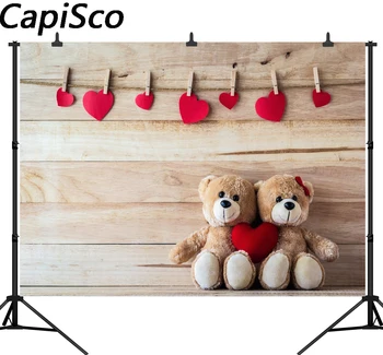 Capisco Fotografering Baggrunde Bamse Toy Hjertet Brædder Væg Valentines Day Part Foto Baggrunde, Photocall Studio