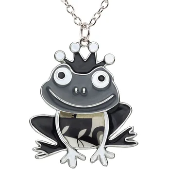 Bonsny Emalje Legering Smil Frog Prince Crown Halskæde Vedhæng Kæde Eventyr Tegnefilm Søde Dyr Smykker Til Kvinder, Piger Bijoux