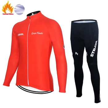2019 vinter STRAVA uniforme ciclismo hombre langærmet trøje Sæt bib pants ropa ciclismo cykel 12D pad tøj