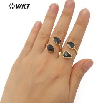 WT-R348 Nyeste sten ring, dobbelt teardrop sort en port ring, mode guld galvaniseret dobbelt sort sten kvinder ring 33431