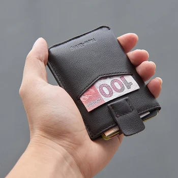 NewBring Slank Ægte Læder Tegnebog Kort Kortholderen Kørekort, Clutch Wallet-Magnetisk Lukning Pung For Mænd