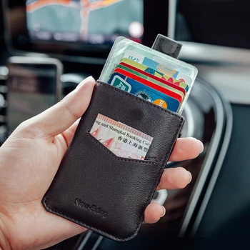 NewBring Slank Ægte Læder Tegnebog Kort Kortholderen Kørekort, Clutch Wallet-Magnetisk Lukning Pung For Mænd