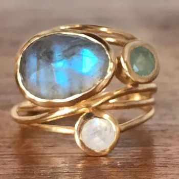 Luksus Kvindelige Stor Krystal Oval Månesten Ring Mode Hvid Guld Engagement Ring Vintage Part Vielsesringe For Kvinder 33468