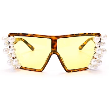 Pearl Overdimensionerede Solbriller Kvinder Diamant Vintage Mænd 2020 Luksus Square Solbriller Retro Ét Stykke Briller Gradient UV400 33544