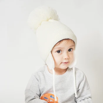 Pige Hat Vinter Earflap Baby Dreng Hue Strikket Fleece Foring Pompom Efteråret Varm Skiløb Udendørs Tilbehør Til Småbørn